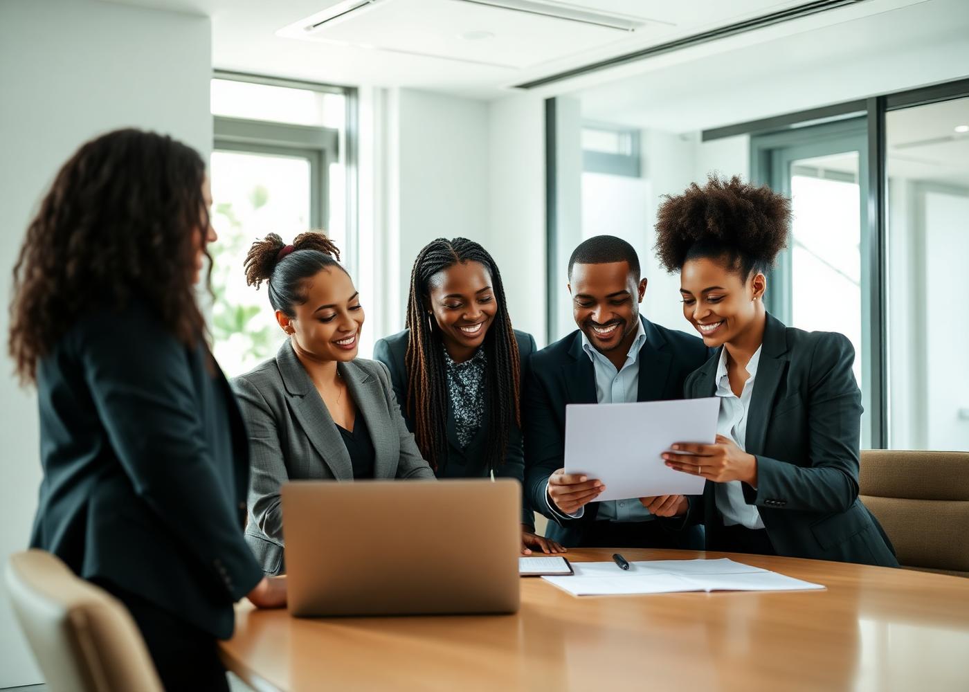 Professional team reviewing documents in a Cayman corporate boardroom